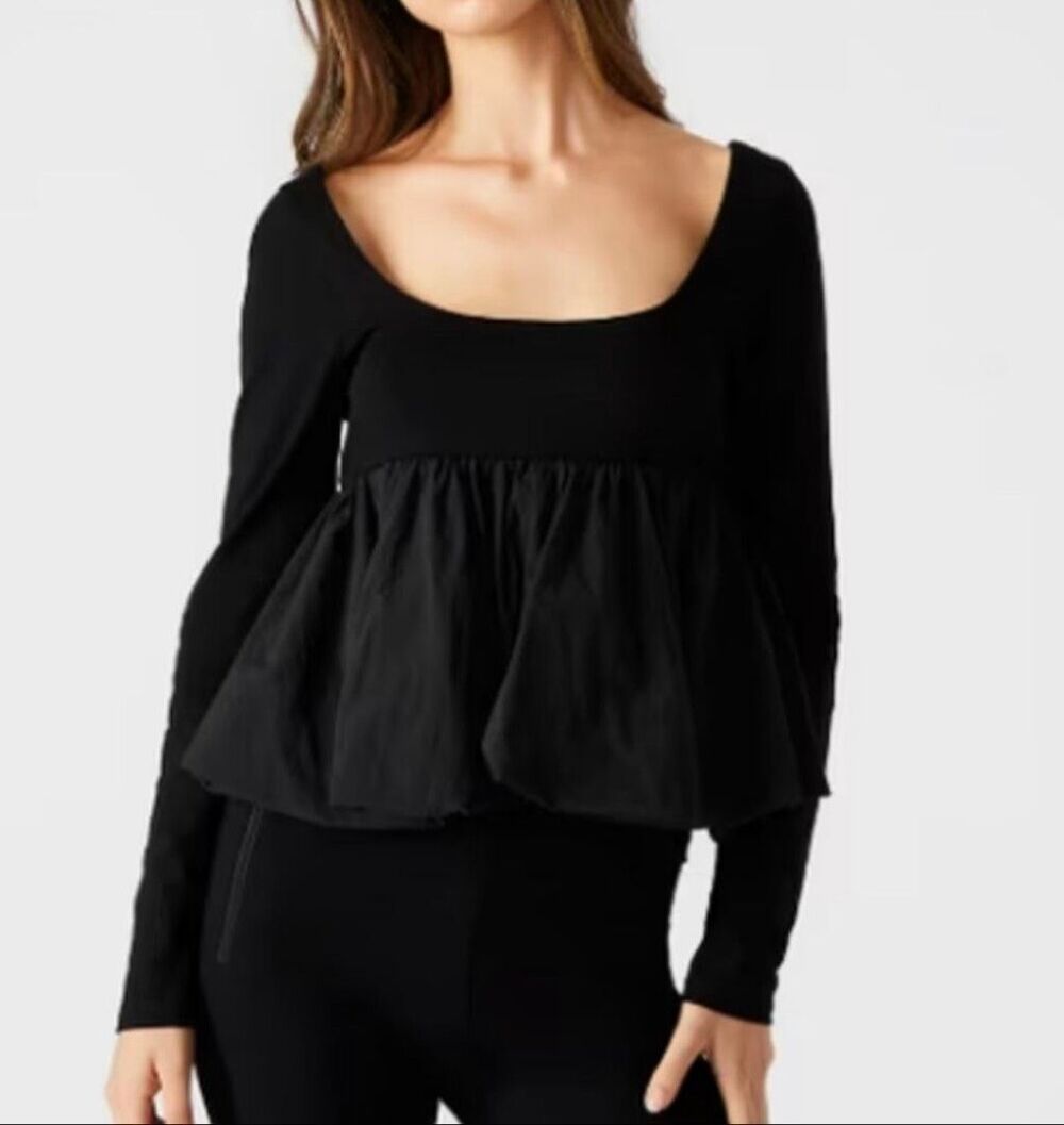 Wild Fable Black Balloon Ruffle Long Sleeve Top Size Small New